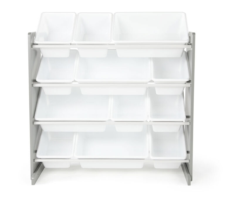 Toy Organizer with 12 Bins, Grey/White