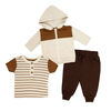 Baby Mode 3 Piece French Terry Jogger Set: Brown Stripe 6-9M