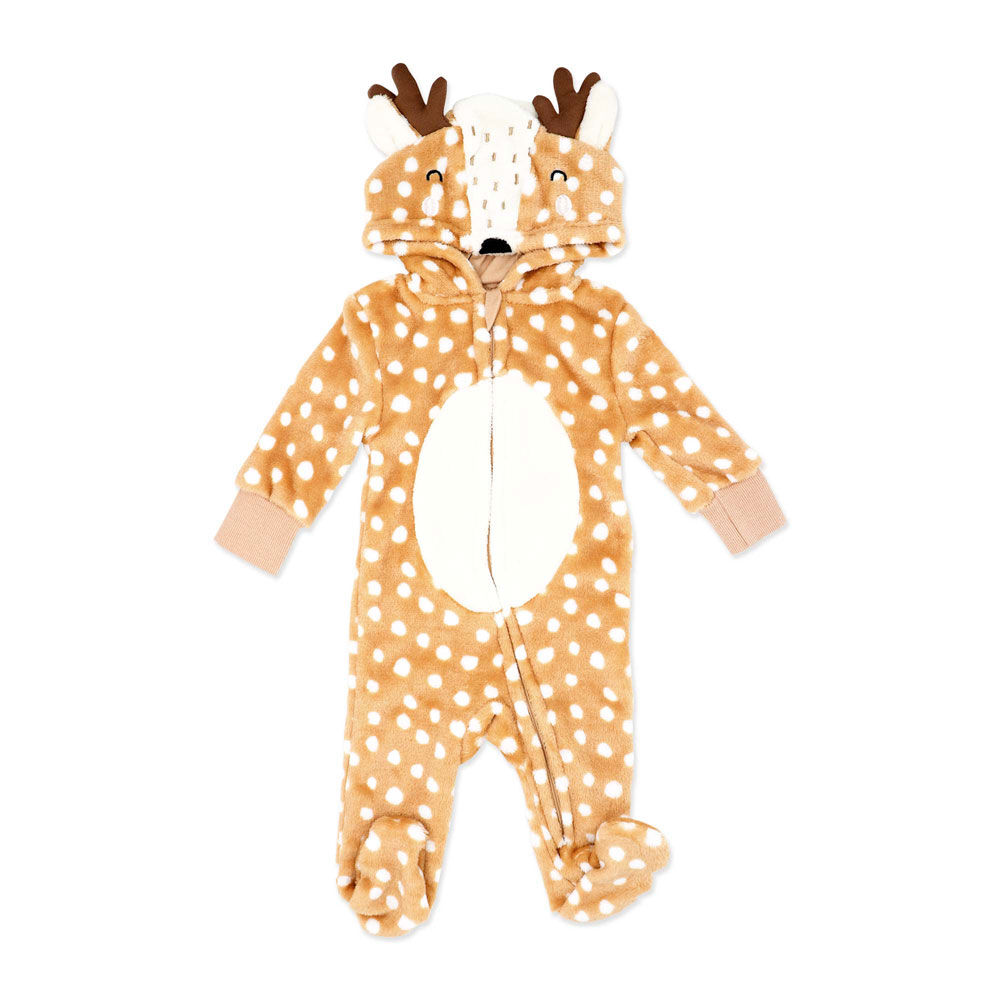Baby Mode Hooded Flannel Fleece Pram: Tan Deer Newborn