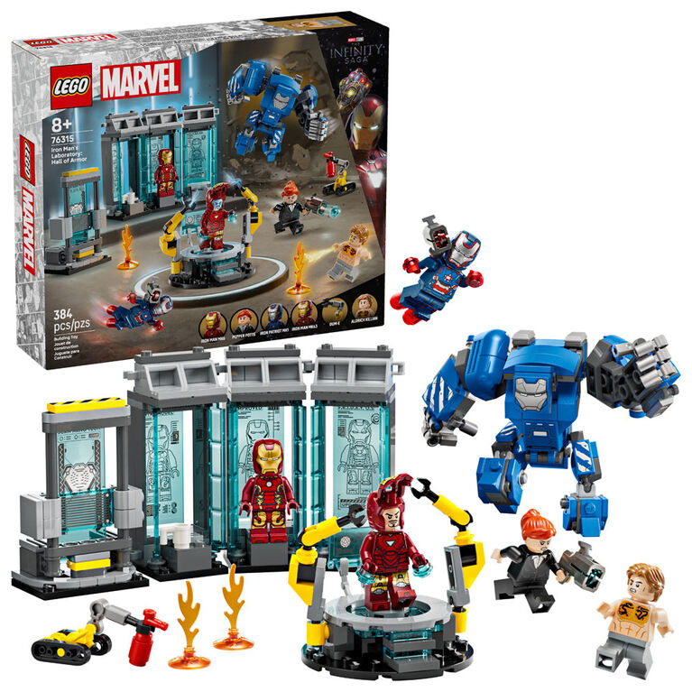 LEGO Marvel Le laboratoire d'Iron Man : la salle des armures, Ensemble de construction de superhéros avec figurines 76315