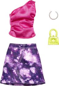 Barbie Fashion Pack of Doll Clothes, Complete Look Set with Pink Top, Tie-Dye Skirt and Accessories