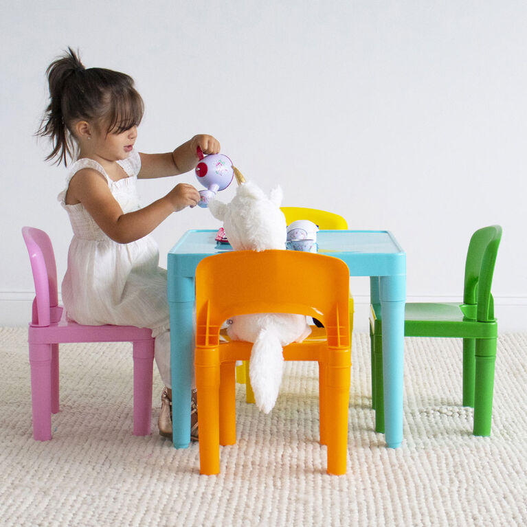 Humble Crew Kids Plastic Table & 4 Chairs, Modern Brights