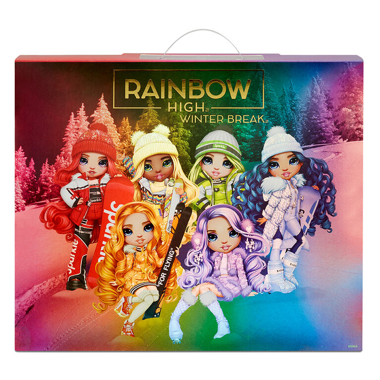 Poupée Rainbow High Winter Break Jade Hunter - Poupée-mannequin Winter Break verte et jouet avec 2 tenues complètes de poupée, planche à neige et accessoires d'hiver pour la poupée
