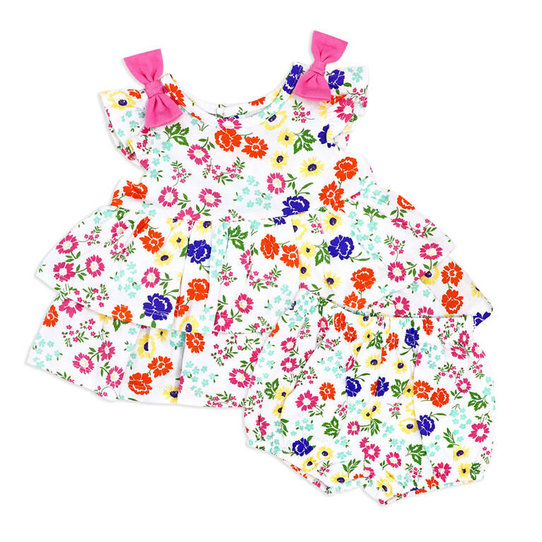 Sterling Baby 2 Piece Poplin Tiered Dress: Multi Floral 18M