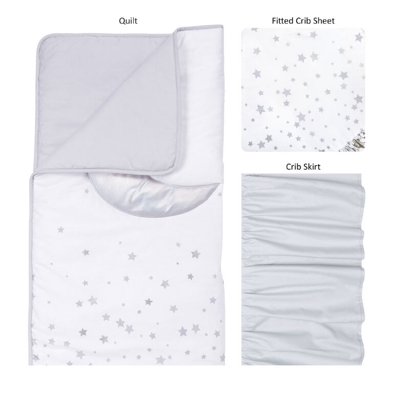 Sprinkle Stars and Moon 3 Piece Crib Bedding