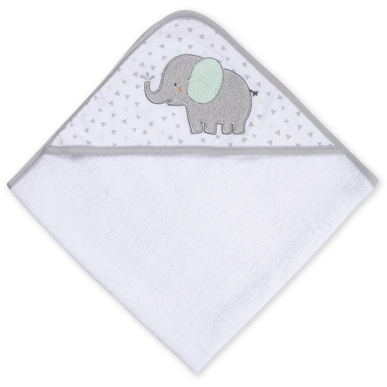Koala Baby - Ensemble de 2 serviettes à capuche et gants de toilette pour bébé - Éléphant blanc et gris