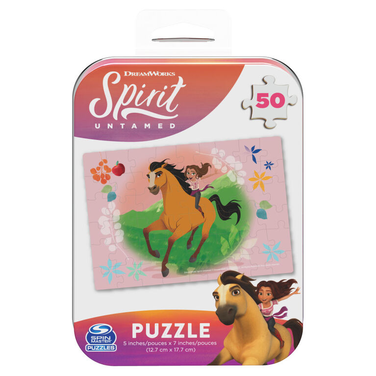 DreamWorks, Spirit Untamed 50-Piece Jigsaw Puzzle Easy Colorful Lucky Horse Themed Movie Merch in Tin Box Package