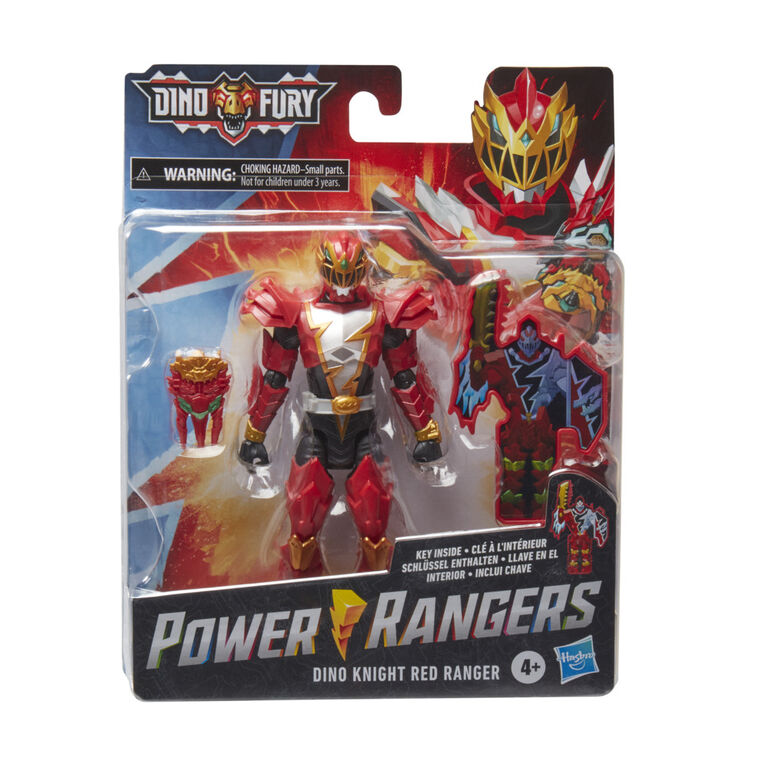 Power Rangers Dino Fury Dino Knight Red Ranger Action Figure Toy with Dino Fury Key and Dino