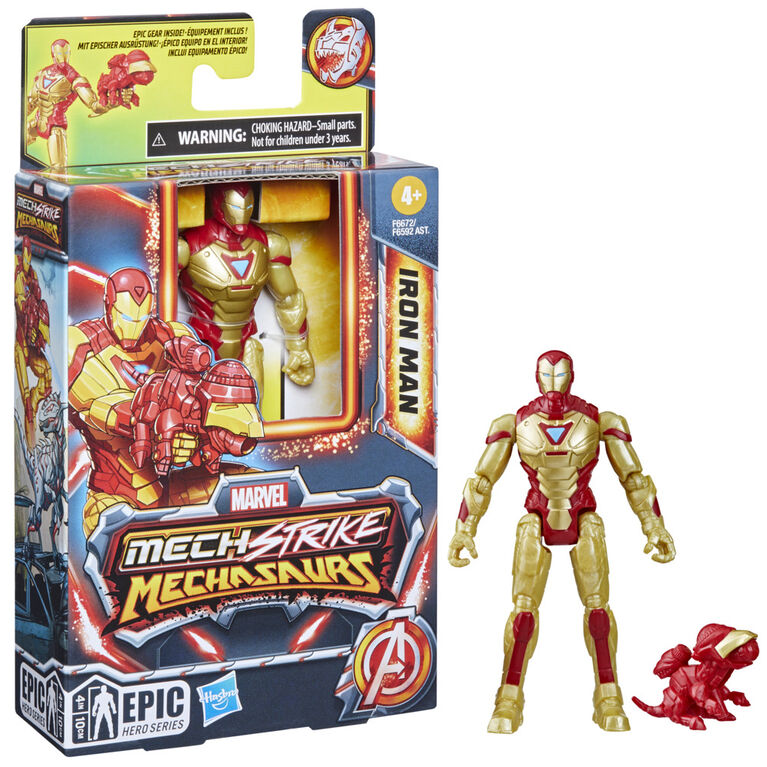 Marvel Mech Strike Mechasaurs Iron Man Action Figure, with Weapon Accessory (4 Inch)