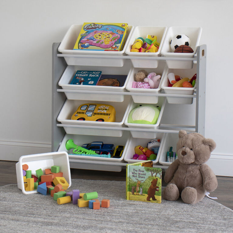 Toy Organizer with 12 Bins, Grey/White