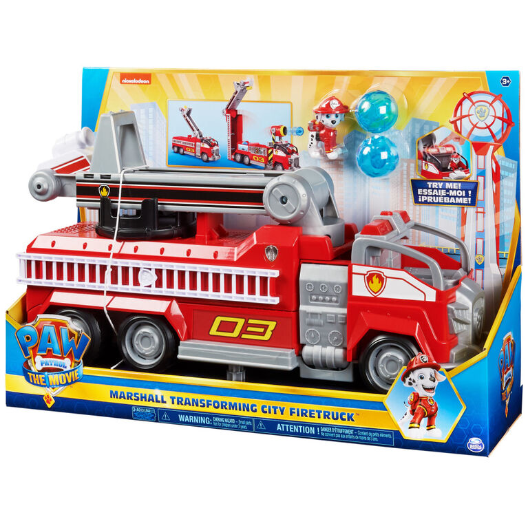 PAW Patrol, Marshall's Transforming Movie City Fire Truck with Extending Ladder, Lights, Sounds and Action Figure