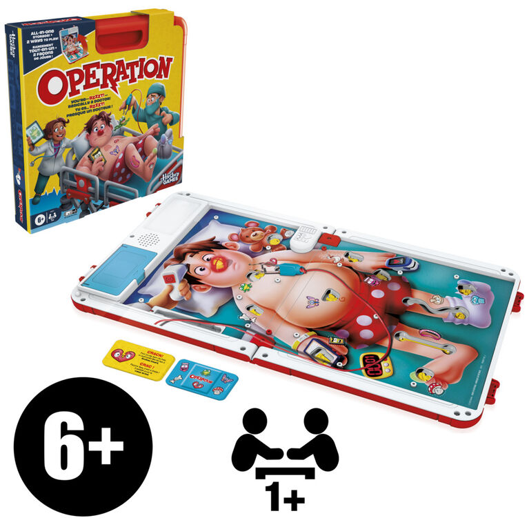 Opération, jeu de plateau électronique avec mallette de transport tout-en-un