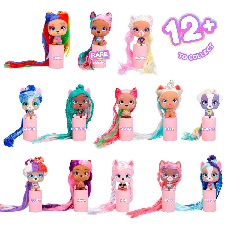 VIP Pets - Série Glam Gems - Comprend 1 poupée VIP Pets, 9 surprises, 6 accessoires pour la coiffure | Filles et garçons et à partir de 3 ans