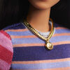 ​Barbie Fashionistas Doll #147 with Long Brunette Hair Wearing Striped Dress, Orange Shoes & Necklace