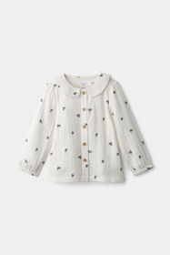 Collar Button Shirt White Floral 18-24M