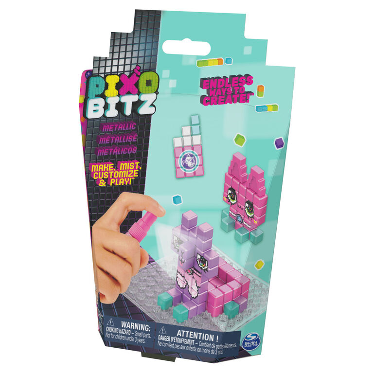 Pixobitz, Metallic Pack with 156 Exclusive No Heat Water Fuse Beads, Decos and Accessories for 3D Creations, Christmas Gifts, Arts and Crafts