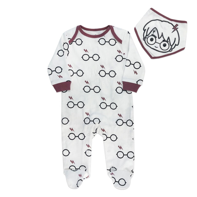 Harry Potter Sleeper with bibs - White, 6 Months.