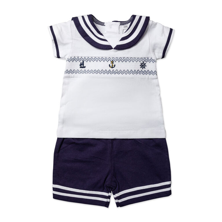Rock a Bye Baby 2 Piece Short Set: Navy Nautical 0-3M Rock a Bye Baby 2 Piece Short Set: Navy Nautical 0-3M