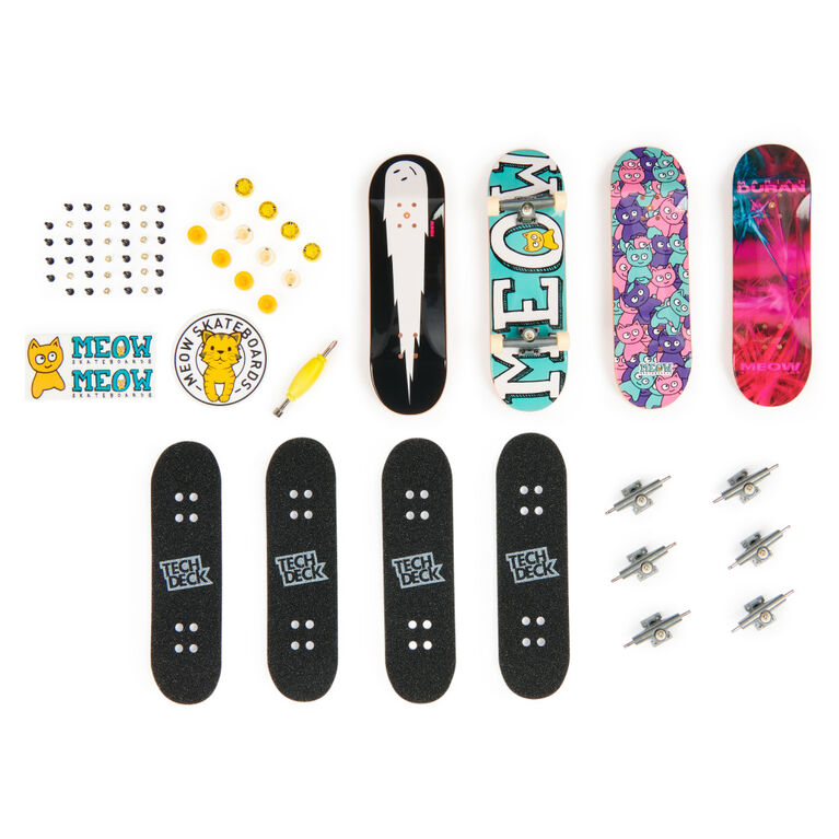 Tech Deck, Ultra DLX Fingerboard 4-Pack, Meow Skateboards, Collectible and Customizable Mini Skateboards