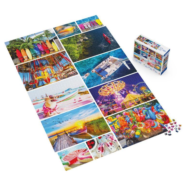 Paquet de 12 puzzles familiaux, vacances colorées