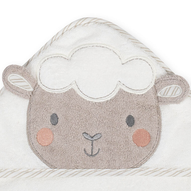 Koala Baby - Ensemble de 2 serviettes à capuche et mitaines pour bébé - Agneau gris et blanc