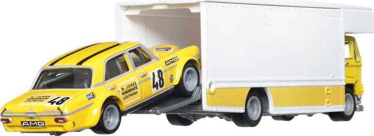 Hot Wheels Team Transport Truck & Race Car, Gift for Racing Collectors