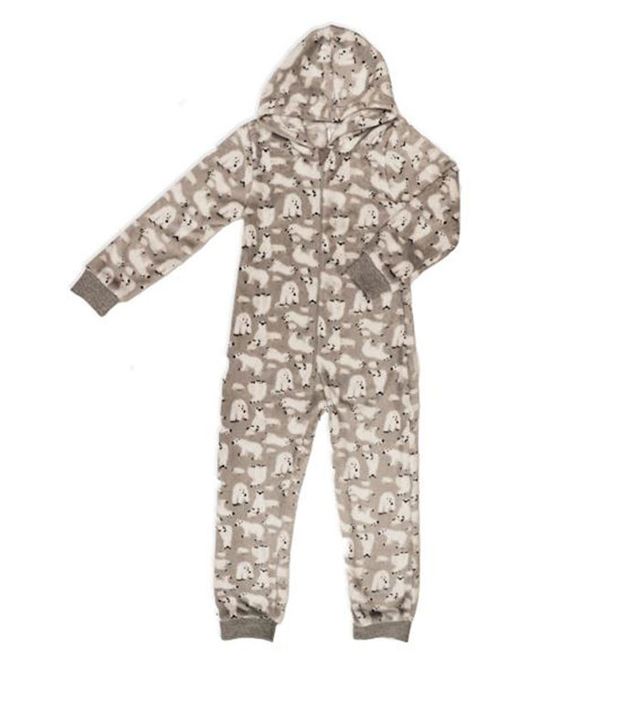 Jesse & Lulu Lounge Fleece Onesie: Grey Polar Bear Small Jesse & Lulu Lounge Fleece Onesie: Grey Polar Bear Small