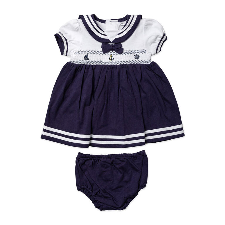 Rock a Bye Baby 2 Piece Dress Set:Navy Sailor 3-6M