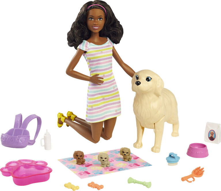 ​Barbie Doll and Newborn Pups Playset with Barbie Doll (Brunette, 11.5 in)