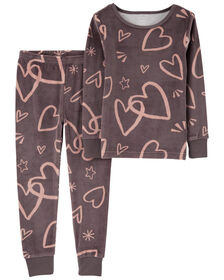 Pyjama 2 pièces en tissu velboa pelucheux à motif de cœurs gris Carter's 5T