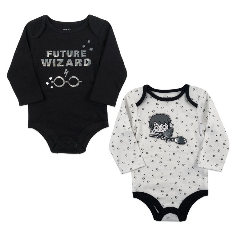 Harry Potter 2 Pack Bodysuits - Black, 12 Months.