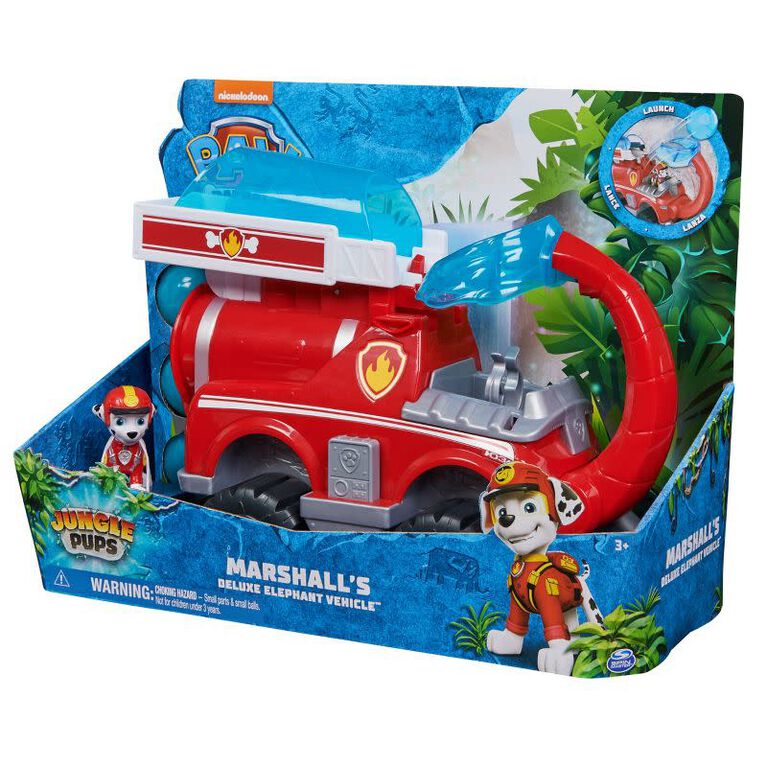 PAW Patrol Jungle Pups, Marshall Elephant Firetruck with Projectile Launcher, Toy Truck with Action Figure