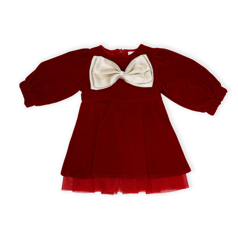 Baby Mode Signature Red Velvet Bow Dress 3-6M