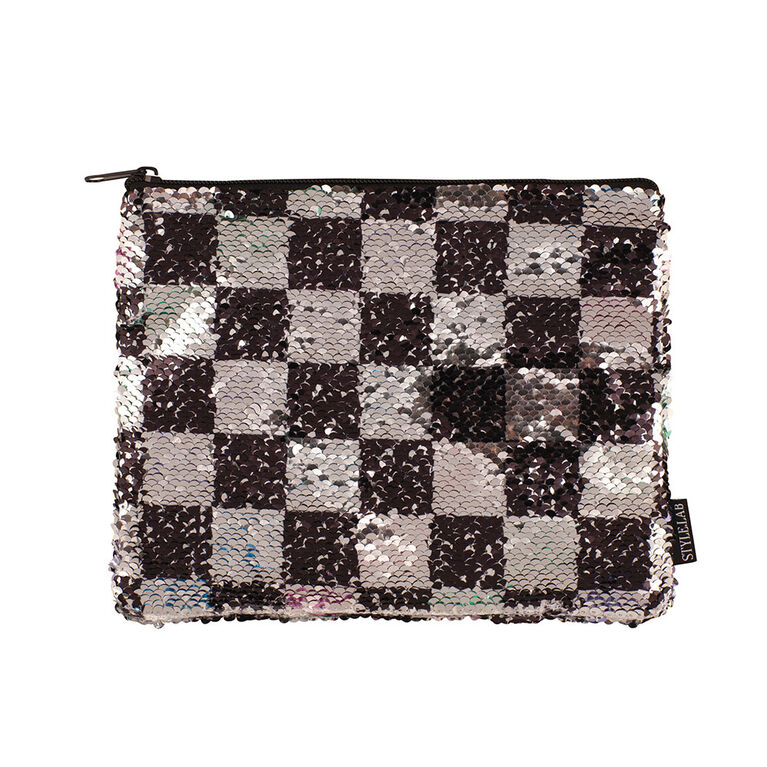 Fashion Angels - Style.Lab Checkerboard Magic Sequin Pouch, Cosmetic Bag, Pencil Pouch