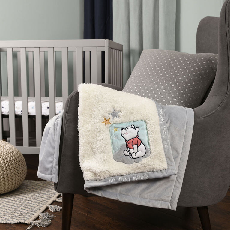 Bébé Disney Winnie l'Ourson, du vison à sherpa, réversible, ma première couverture de bébé - Gris