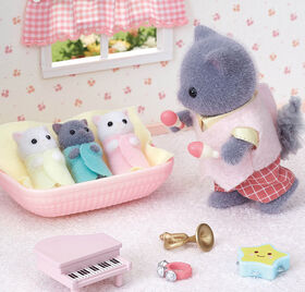 Calico Critters Persian Cat Triplets, Set of 3 Collectible Doll Figures with Cradle Accessory