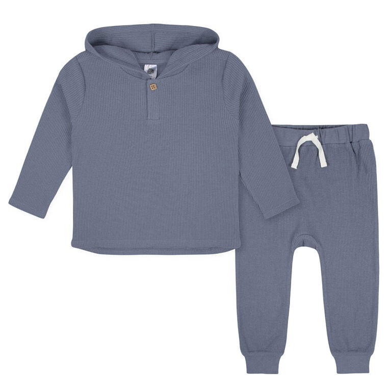 Gerber Childrenswear - Ensemble 2 pièces avec sweat à capuche et pantalon de jogging en tricot gaufré bleu pour tout-petits garçons 2T