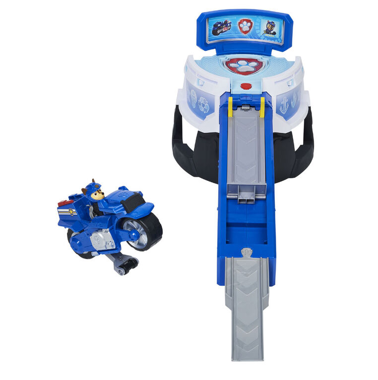 PAW Patrol, Coffret de jeu Moto HQ Moto Pups avec effets sonores et figurine et moto Chase exclusives