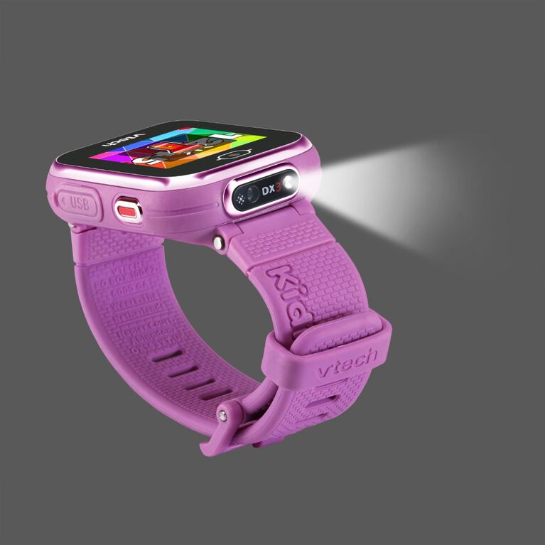 VTech KidiZoom Smartwatch DX3 avec deux appareils photo, lumière à DEL et flash, jumelage sécurisé des montres, effets photo et vidéo, jeux, podomètre, résistant aux éclaboussures, batterie rechargeable intégrée