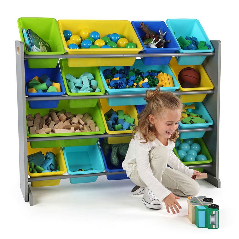 Tot Tutors Elements SuperSized Toy Organizer with 16 Bins Grey