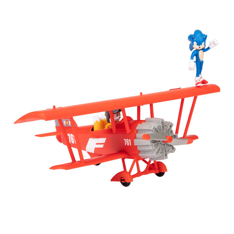 Tornado, le biplane, avec figurines Sonic et Tails du film Sonic le Hérisson 2 