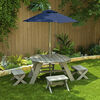 KidKraft - Wooden Octagon Table, Stools and Umbrella Set, Kids' Outdoor Furniture, Barnwood Gray and Navy