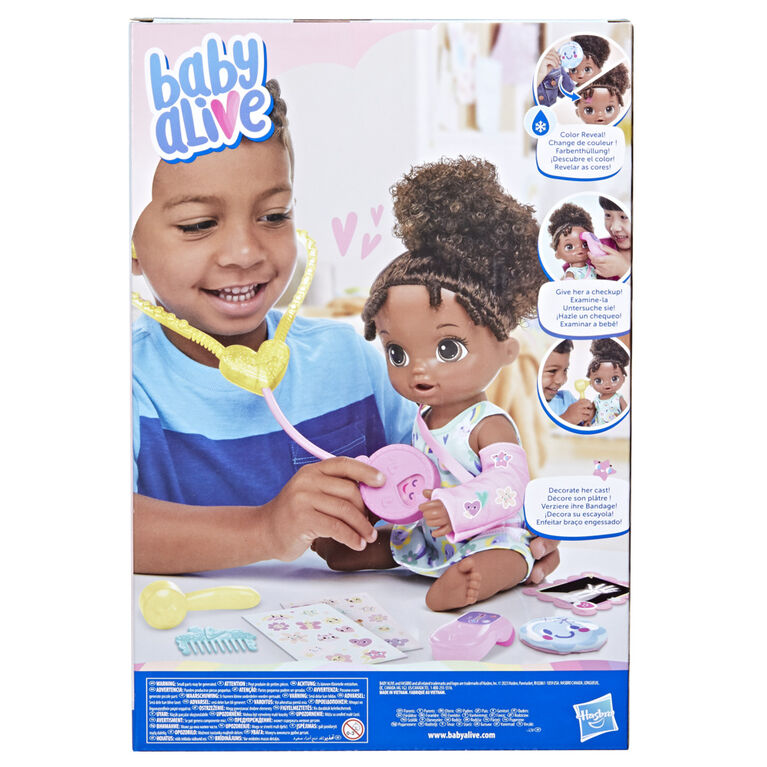 Baby Alive, Bella va mieux, coffret de poupée (cheveux noirs) pour jouer au docteur