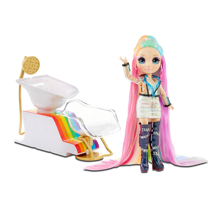 Jeu de salon de beauté Rainbow High avec arc-en-ciel de mousse capillaire colorante lavable pour les enfants et les poupées