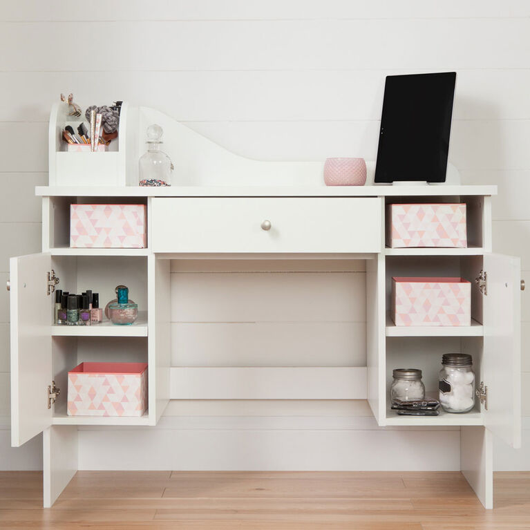 Vito Makeup Desk with Drawer- Pure White and Pink