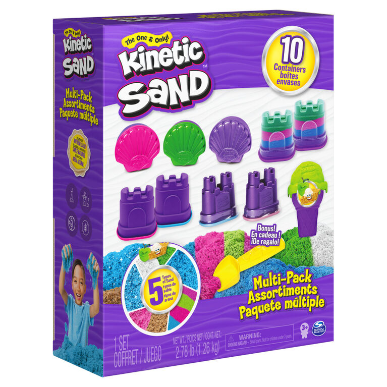 Kinetic Sand, Multi-Pack with 5 Types of All-Natural Kinetic Sand, 10 Containers and Bonus Tool - R Exclusive