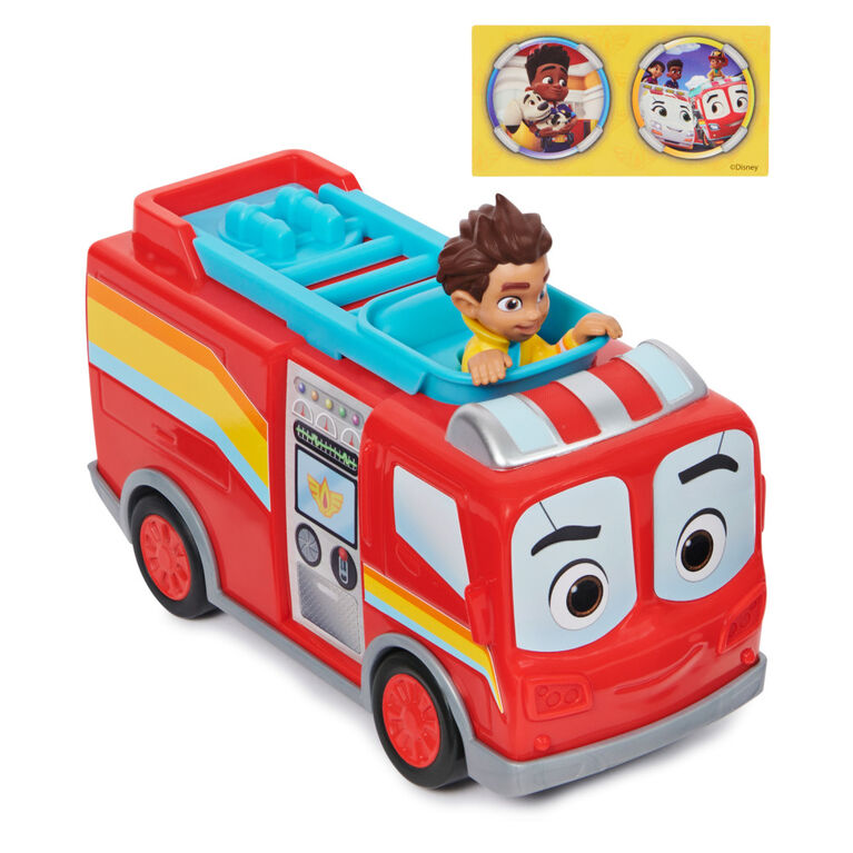 Disney Junior Firebuds, Bo and Flash Fire Truck Toy Vehicle with Pull Back Feature and Wheelie Action