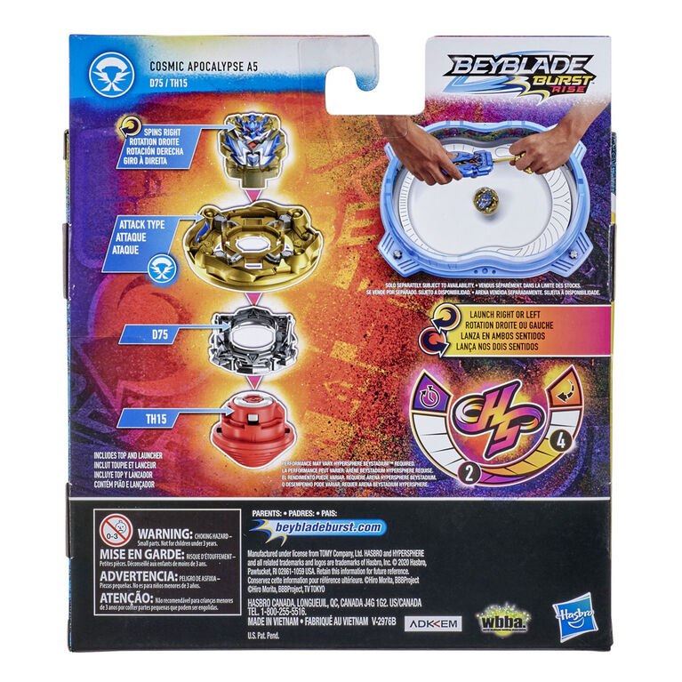 Beyblade Burst Rise Hypersphere Apocalypse Blade Set - Right/Left-Spin Launcher with Right-Spin Battling Top Toy