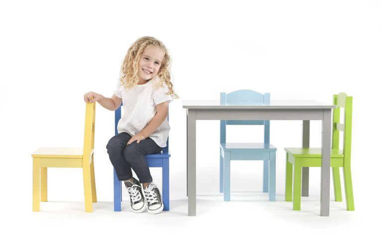 Tot Tutors Kids Wood Table & 4 Chairs Set, Elements - Grey/Multi