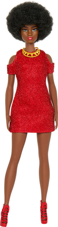 Barbie Fashionistas Doll #221 with Natural Black Hair, Red Dress & Accessories, 65th Anniversary